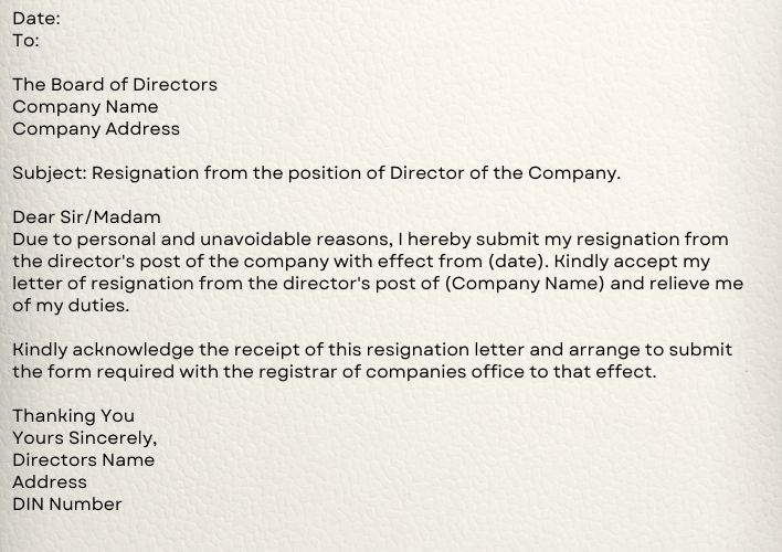Resignation of Director Letter Format
